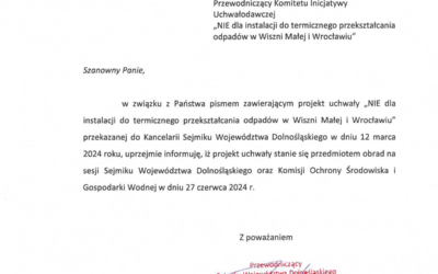 Projekt uchwały wykreślającej spalarnie śmieci we Wrocławiu i w gminie Wisznia Mała na Sejmiku